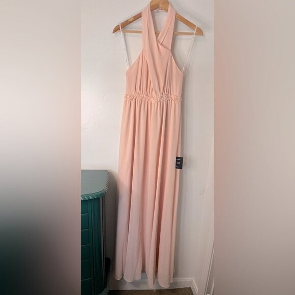Lulu’s NWT Don't Let‎ Go True Blush Halter Maxi Chiffon Prom Formal Dress Sz S - Picture 2 of 13